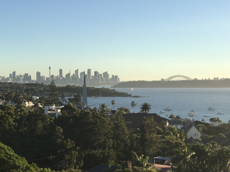 ワトソンズベィ(Watsons Bay)から見る夕日とシティのビル群